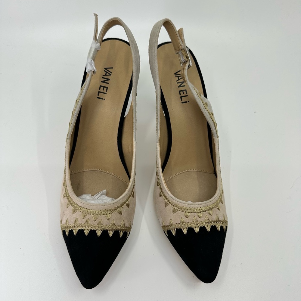 Vaneli Black and Beige Slingback Heels